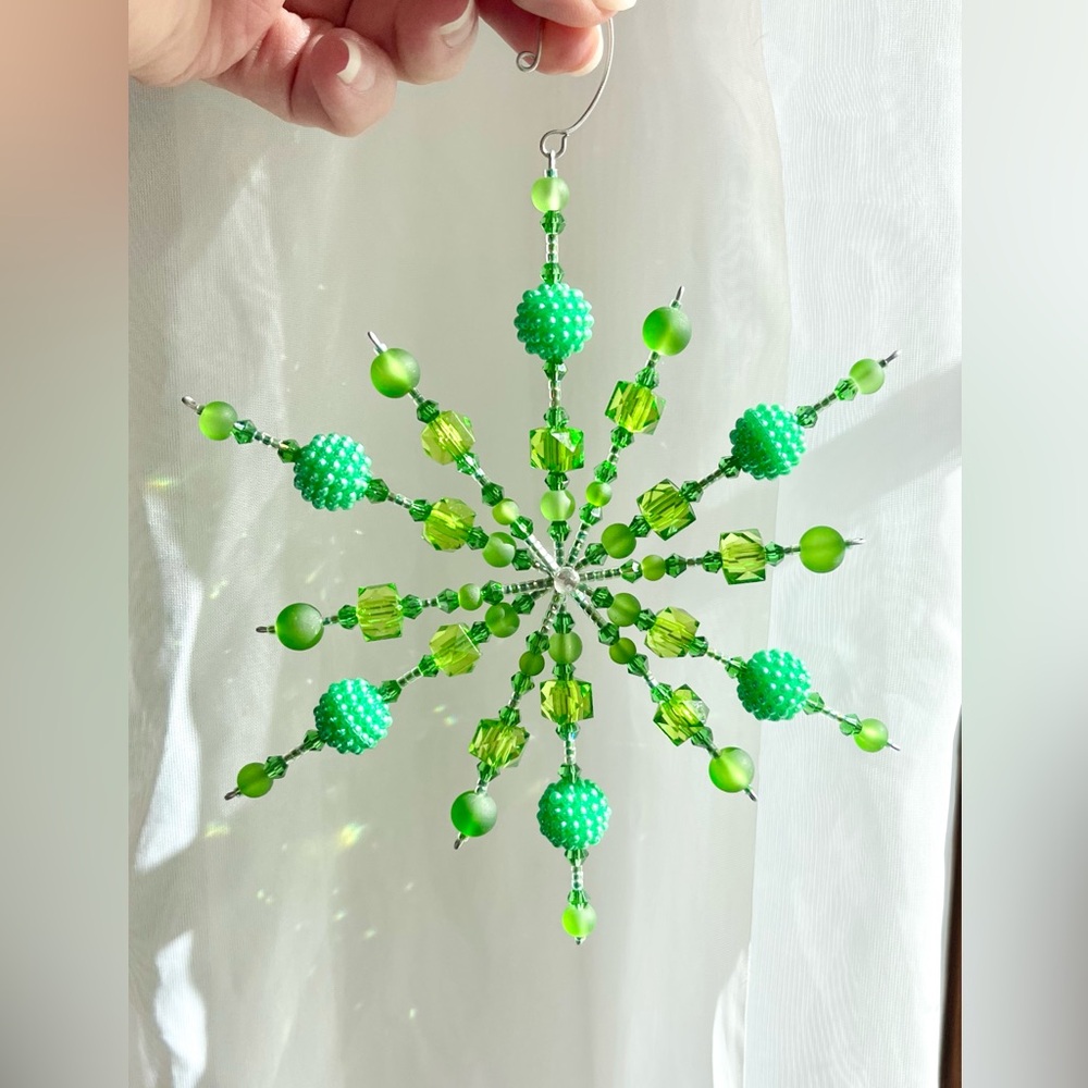 Green Beaded Snowflake Ornament